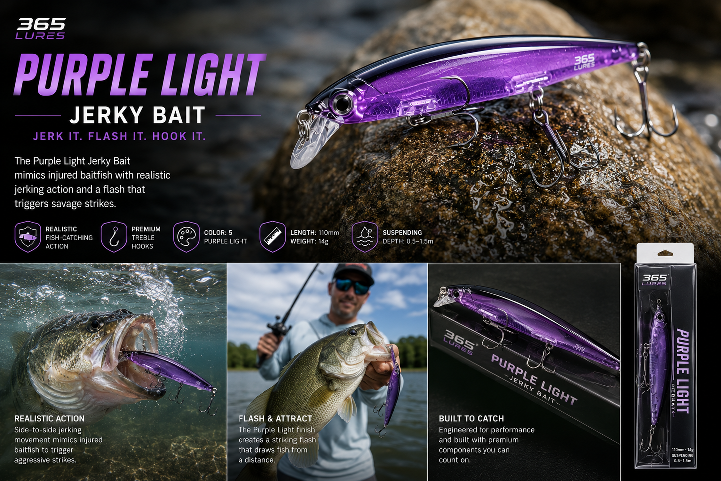 365 Lures Purple Light Jerky Bait