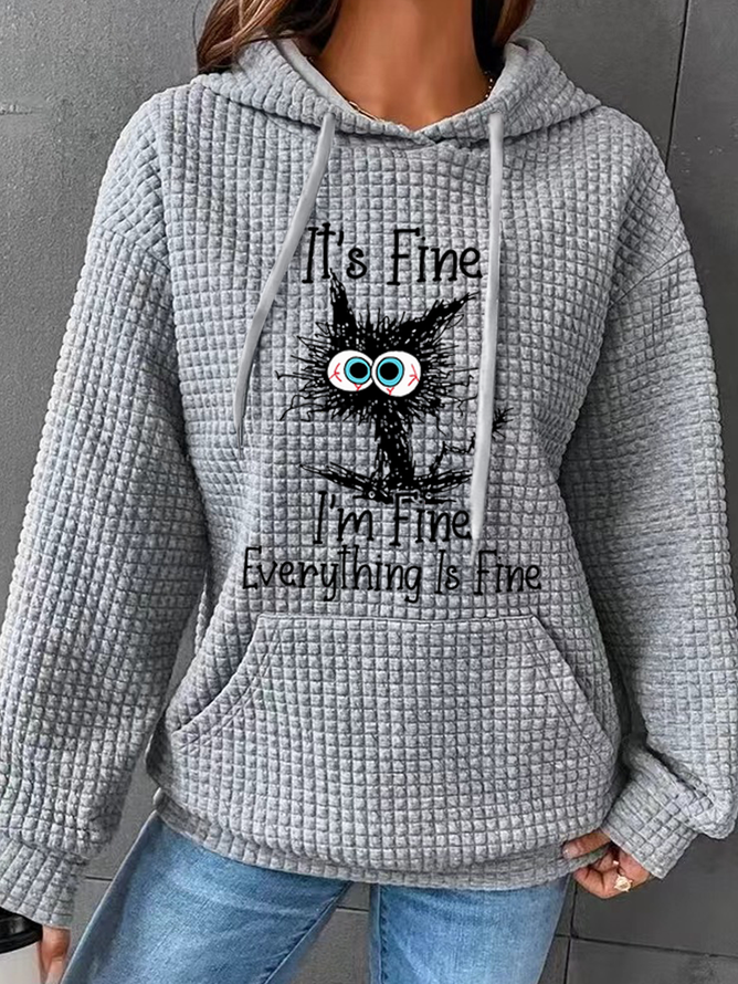 Women Animal Cat Waffle Hoodie