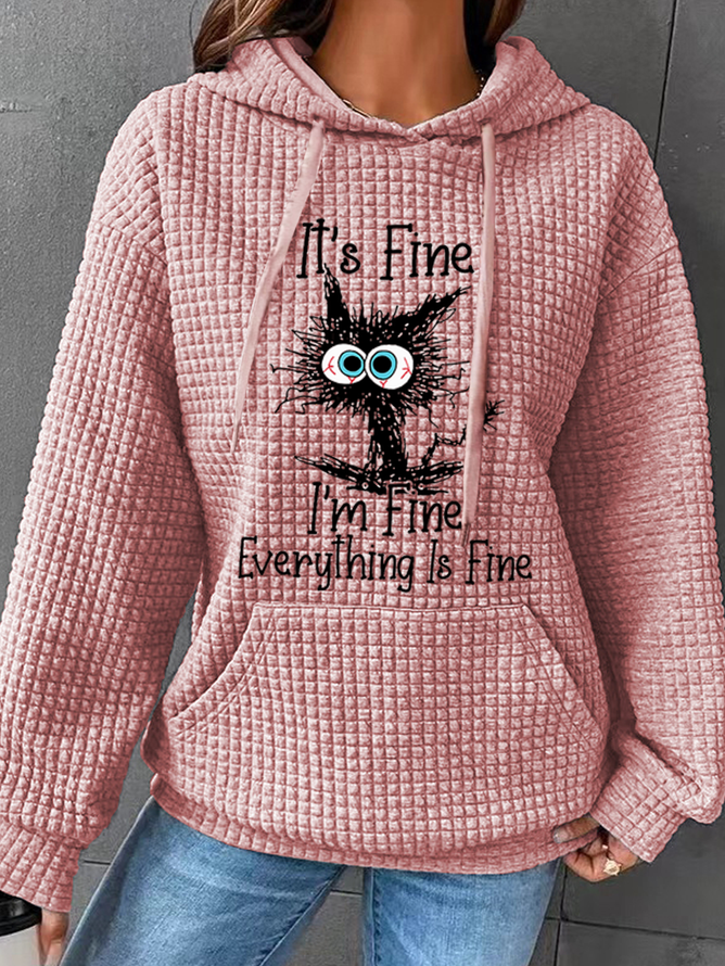 Women Animal Cat Waffle Hoodie