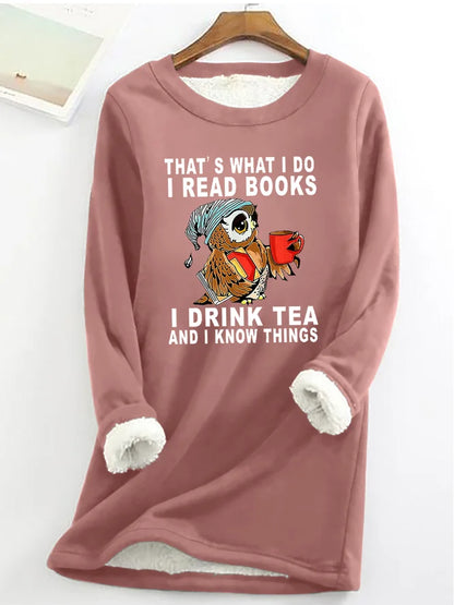 Women's Owl That’s What I Do I Read Books Warmth Fleece Sweatshirt