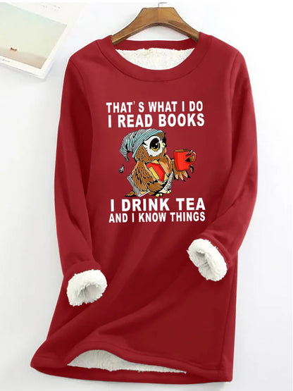 Women's Owl That’s What I Do I Read Books Warmth Fleece Sweatshirt