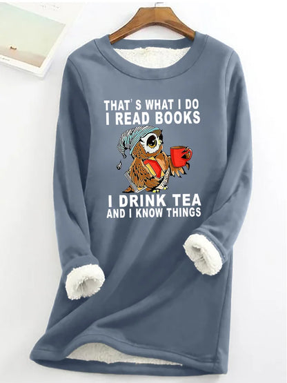 Women's Owl That’s What I Do I Read Books Warmth Fleece Sweatshirt