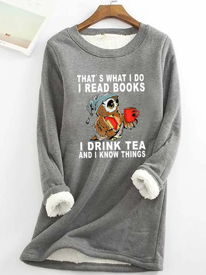 Women's Owl That’s What I Do I Read Books Warmth Fleece Sweatshirt