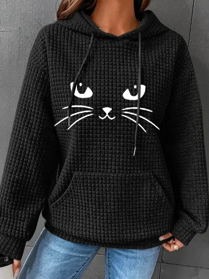 Women Animal Cat Waffle Hoodie