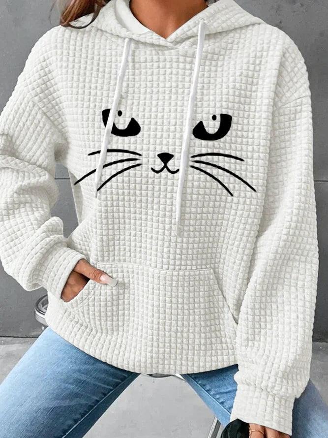 Women Animal Cat Waffle Hoodie