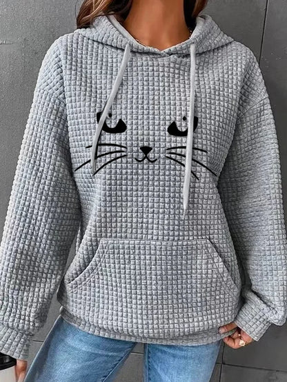 Women Animal Cat Waffle Hoodie