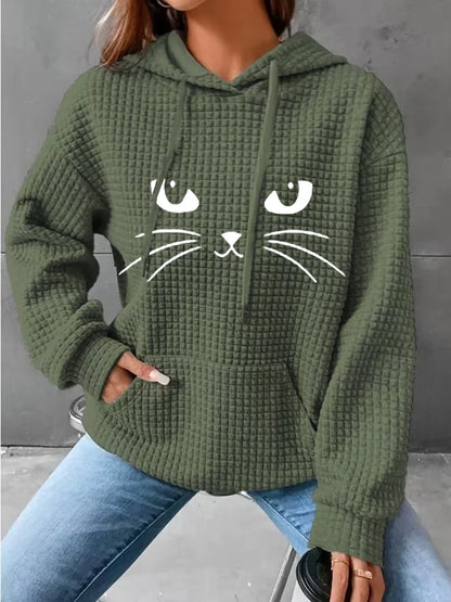 Women Animal Cat Waffle Hoodie