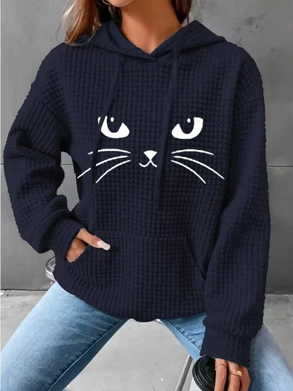 Women Animal Cat Waffle Hoodie